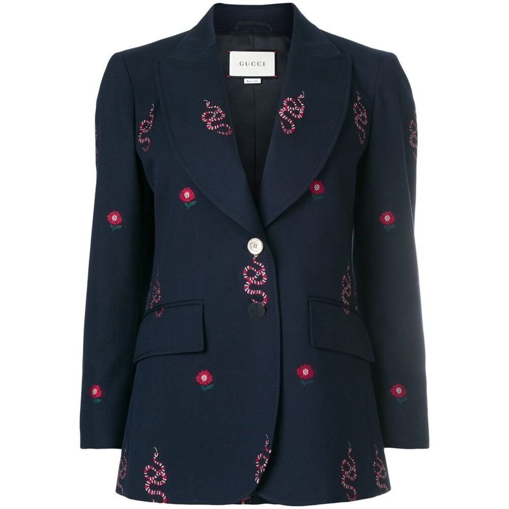Gucci Embroidered Snake Navy Wool Jacket IT38 by Alessandro Michele